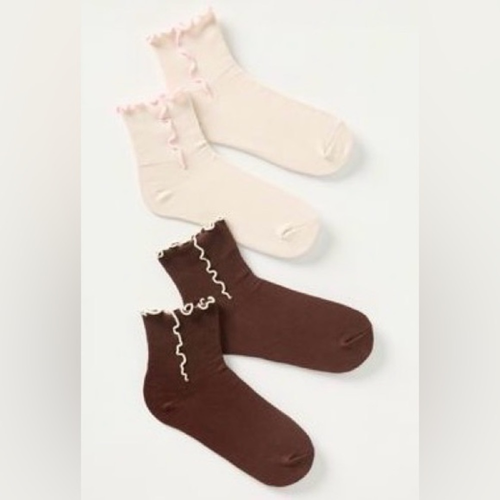 Anthropologie Ruffle Cuff Socks, Set of 2 NEW